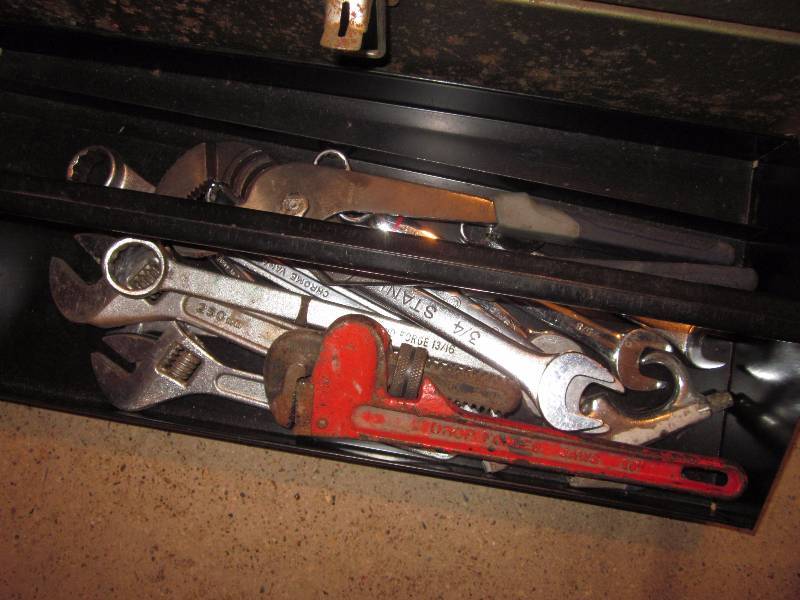 lot 177 image: Tool Box, Tools, Bolts, & Ball Hitches
