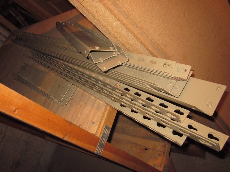 lot 184 image: Wood Shelving Unit, Pieces for Metal Shelf Unit, & Wall Mount Shelf