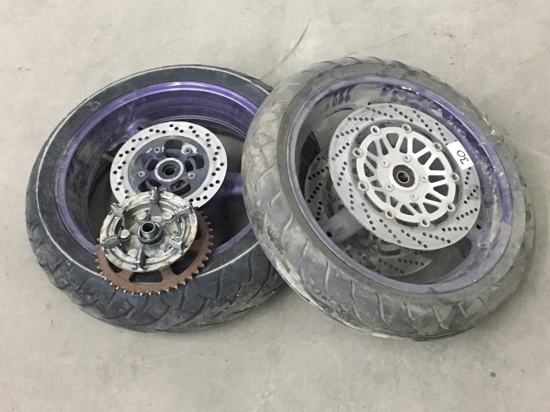 lot 30 image: (2) Motorcycle Wheels With Dunlop S...