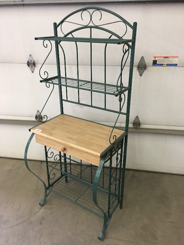 lot 42 image: Nice Steel-Framed Shelf With Wood D...