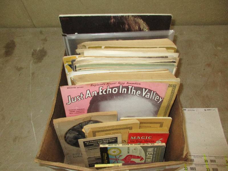 box of vintage piano sheet music