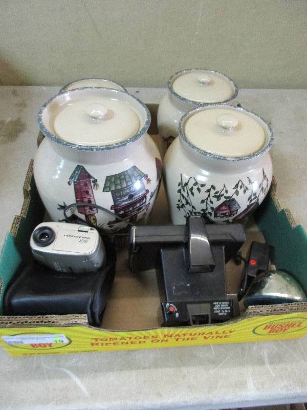 vintage camera - monocular and kitchen containers