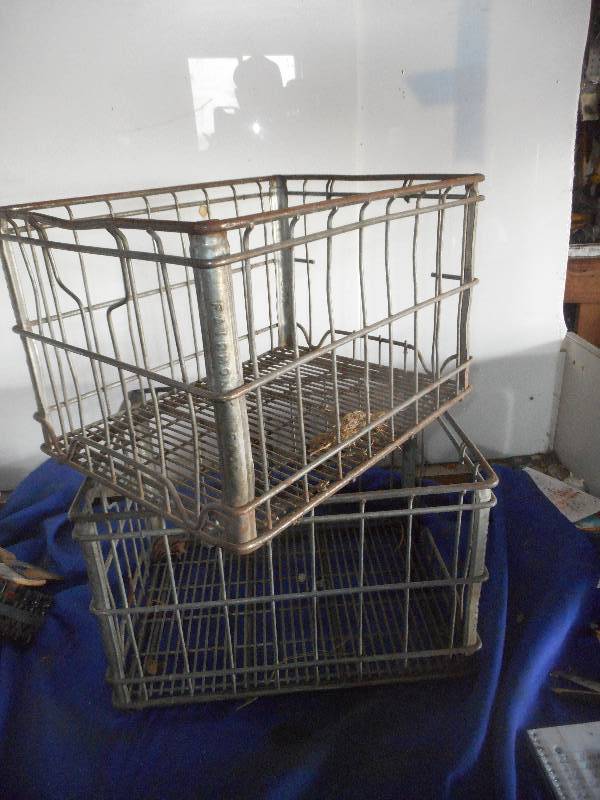 lot 31 image: 2 ANTIQUE STEEL MILK CRATE