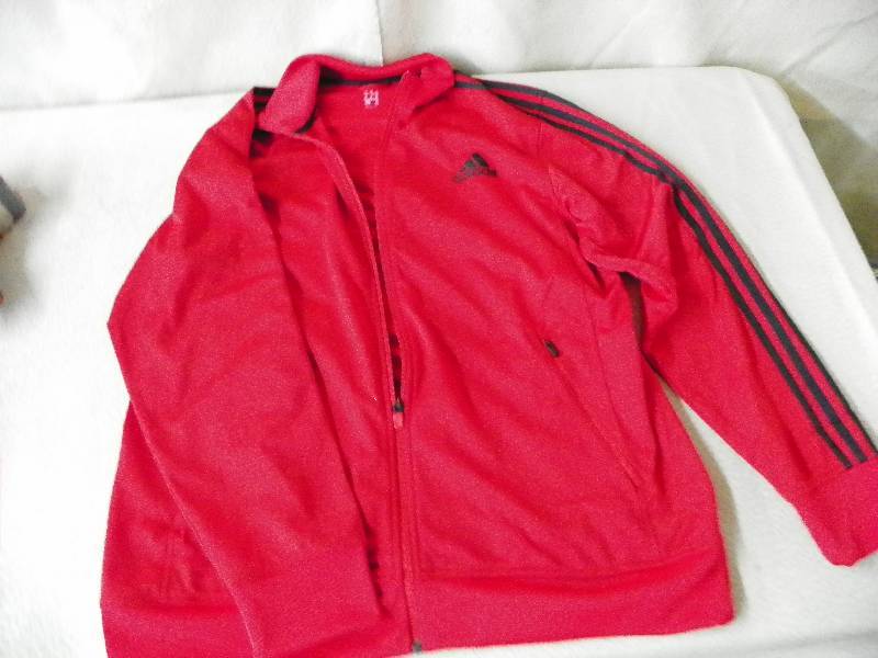 lot 574 image: Adidas Mens Varsity Post game Jacket Red-Black X Large, MSRP $69.99