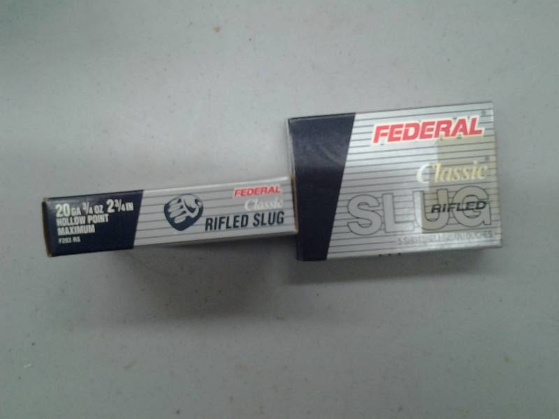 lot 21 image: 2 Boxes Of Federal 20 Ga. 2 34 Inch Rifled Slugs