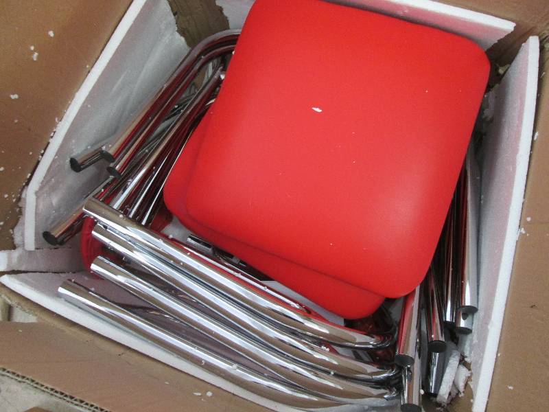 lot 184 image: Lot of 4 Retro Chrome & Red Chairs ...