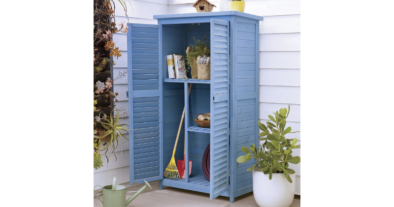 lot 162 image: Blue Wooden Garden Shed open box Re...