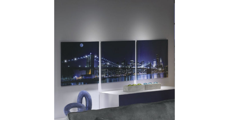 lot 173 image: 3-Piece Lit Cityscape Art open box,...