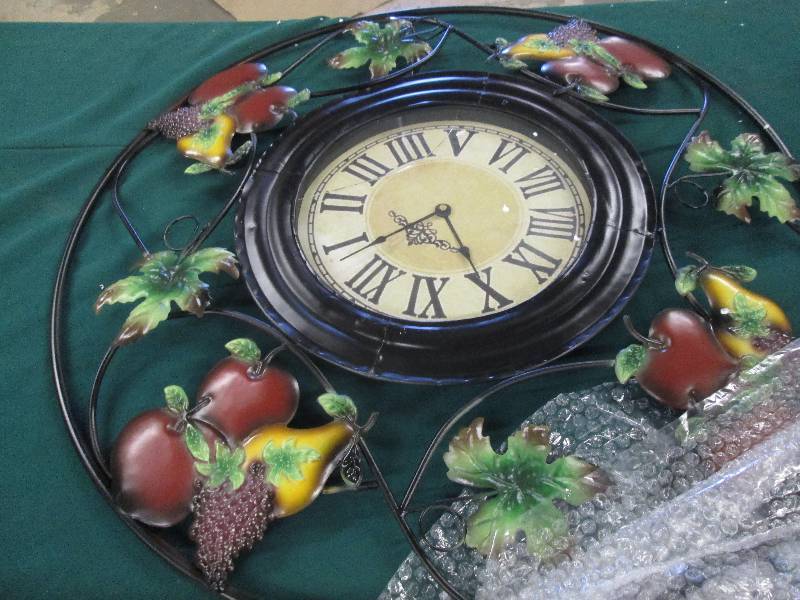 lot 21 image: Mixed Fruit Wall Clock open box, fa...
