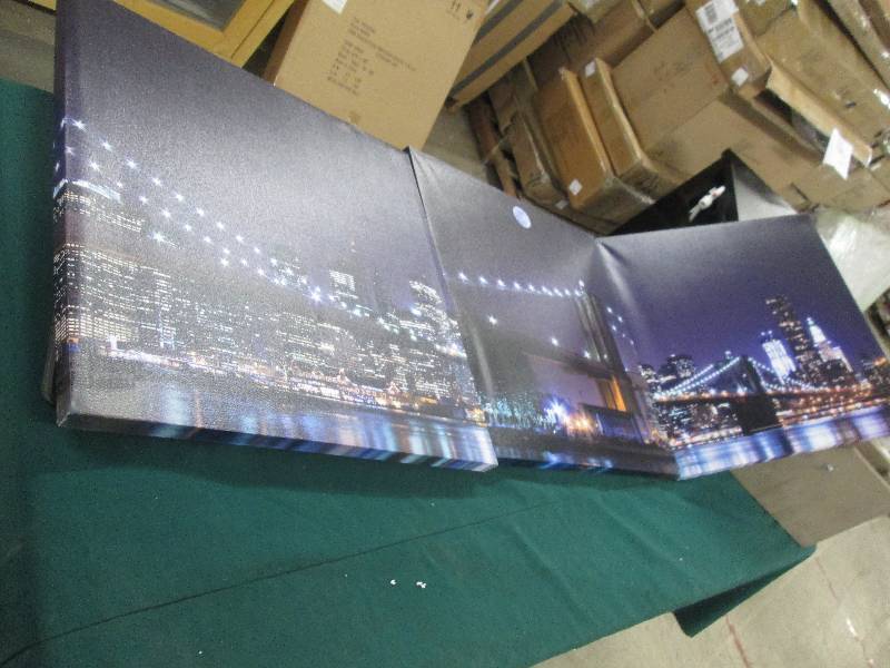 lot 65 image: 3-Piece Lit Cityscape Art open box,...