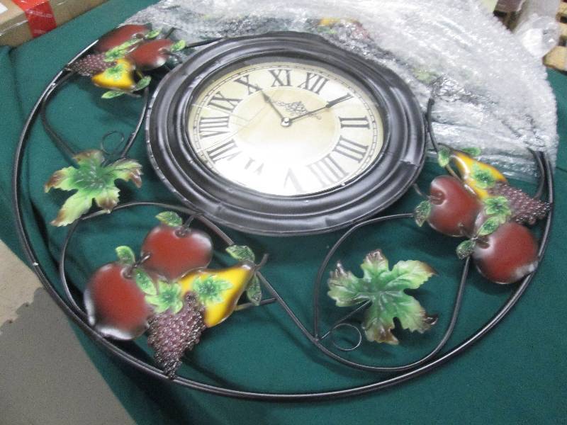 lot 81 image: Mixed Fruit Wall Clock open box, cr...