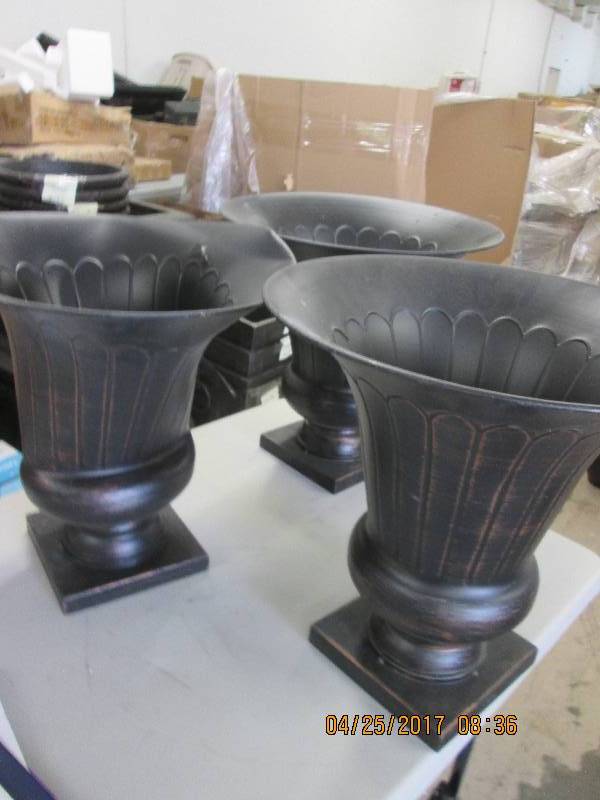 lot 145 image: 3 metal 18 planters 1 is bent othe...