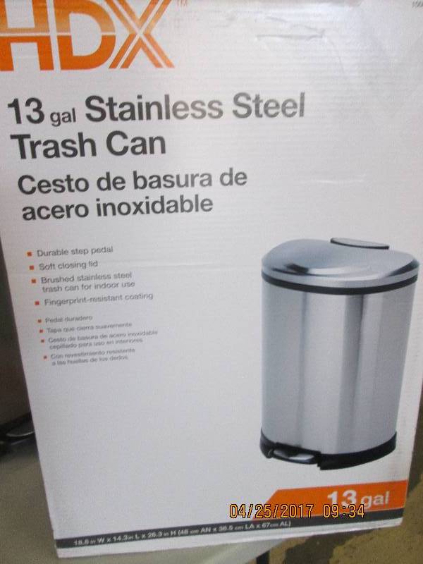 lot 150 image: hdx 13 gallon stainless steel trash...