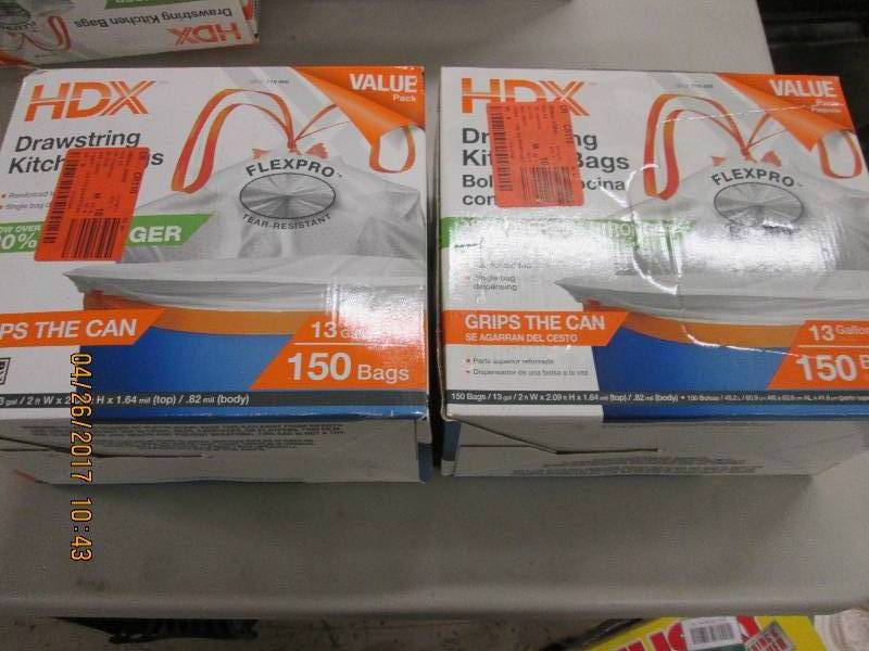 lot 213 image: 2 boxes of hdx drawstring 13 gallon...