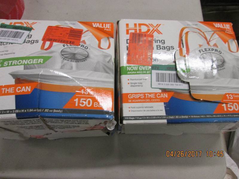 lot 215 image: 2 boxes of hdx drawstring 13 gallon...