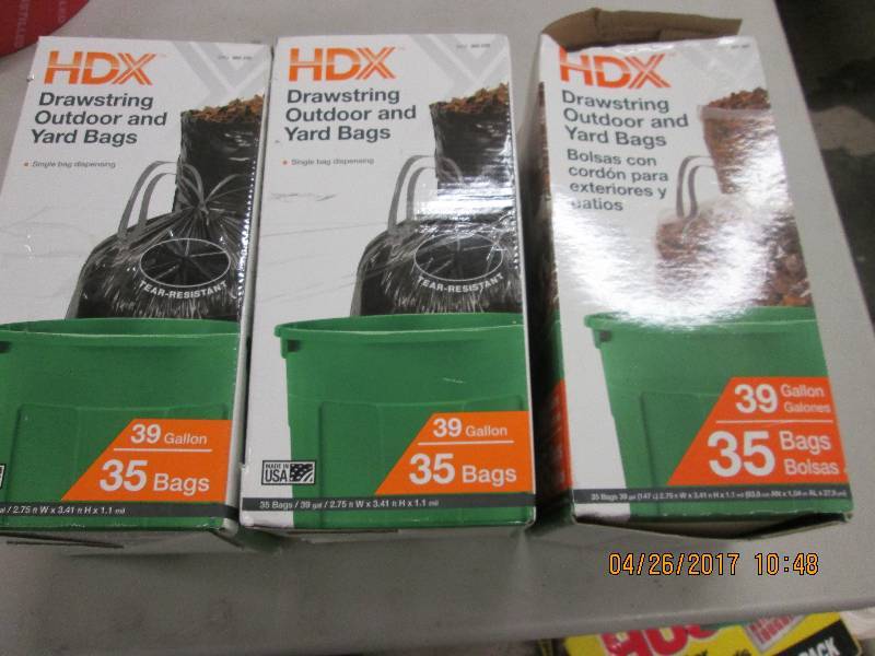 lot 217 image: 3 boxes of hdx 39 gallon drawstring...