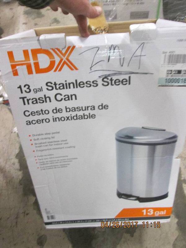 lot 233 image: 13 gallon hdx stainless steel trash...