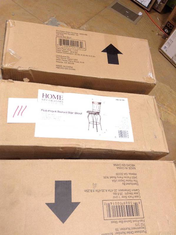 lot 111 image: Lot of 3 Classic 30 in Dark Brown Swivel Cushioned Bar Stool New