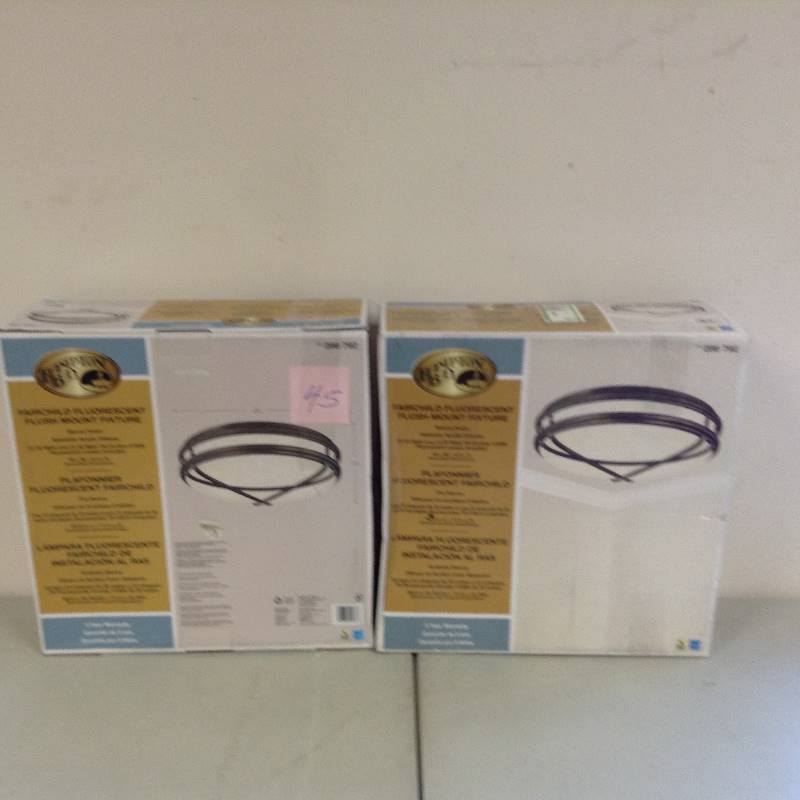 lot 45 image: Lot of 2 Hampton Bay fairchild sluorescent flush mount fixture