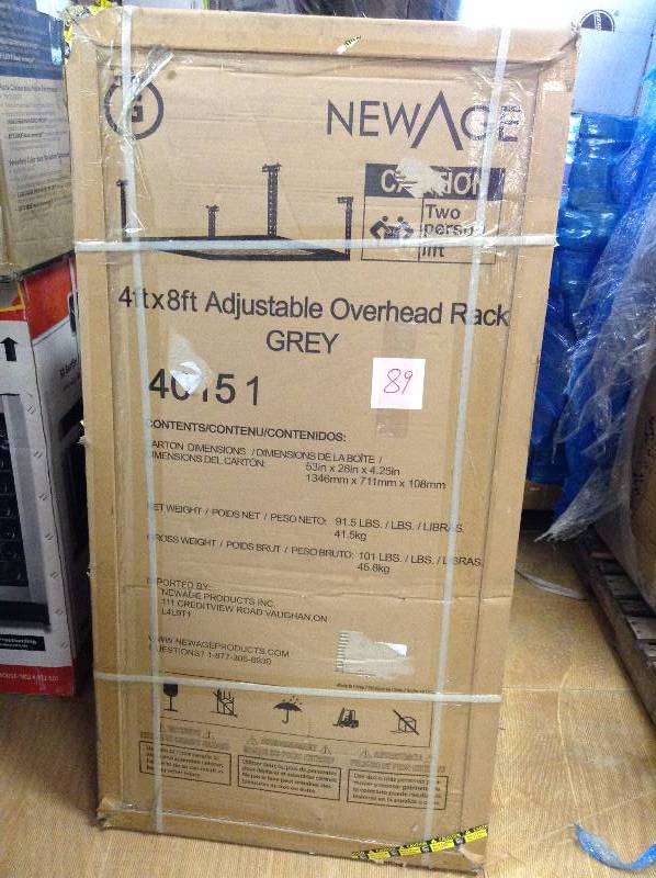 lot 89 image: New Age 4 ft x 8 Ftt adjustable overhead rack Grey