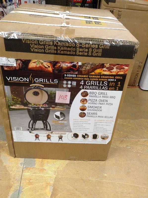 lot 108 image: Vision Grills Kamado Pro Ceramic Charcoal Grill with Grill Cover Retails for $699
