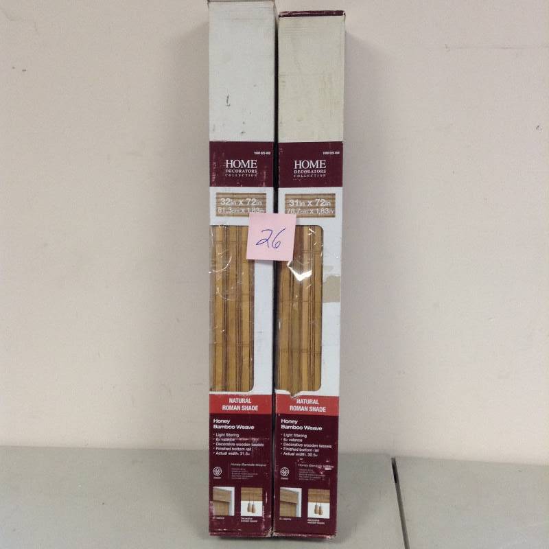 lot 26 image: Set of 2 Natural Roman Shade Honey Bamboo Weave