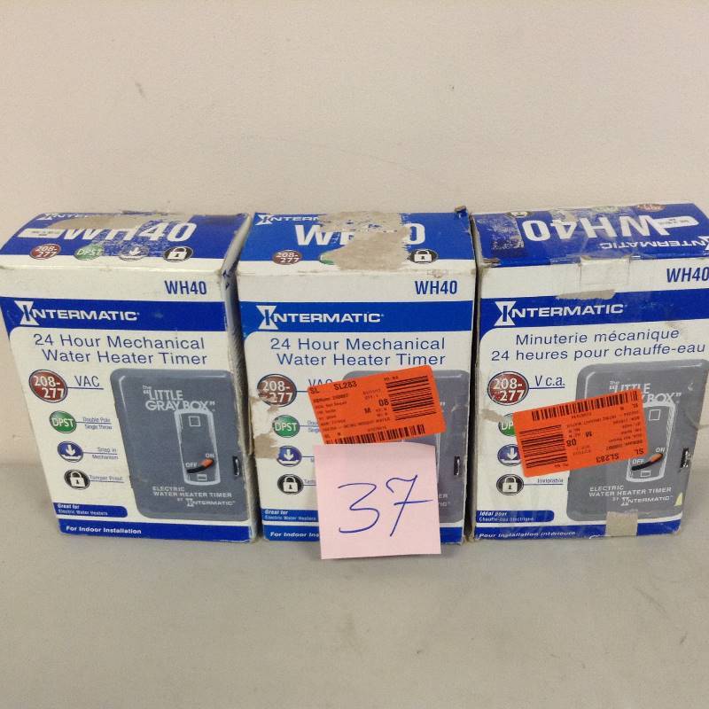 lot 37 image: Lot of 3 Intermatic 24 Hr Mechanical Water Heater Timer
