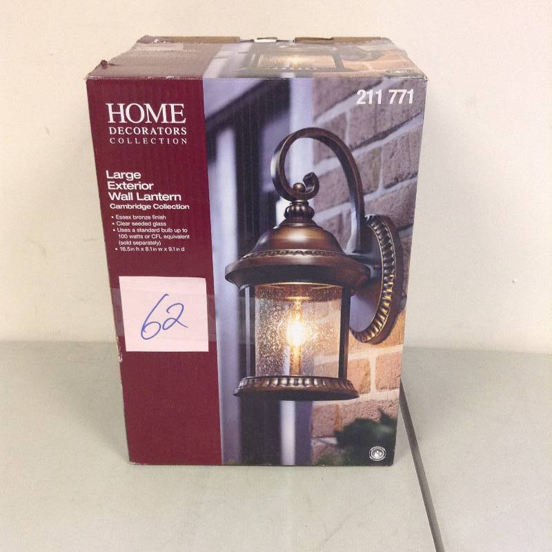 lot 62 image: Home Decorators Large Exterior Wall Lantern missing hardware