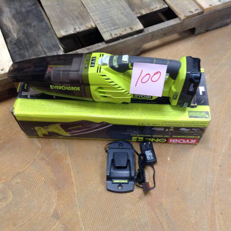 lot 100 image: Ryobi P714K 18V One Plus Evrcharge Cordless Hand Vacuum Kit