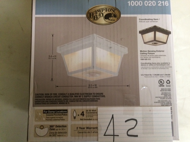 lot 42 image: Motion sensing exterior ceiling fixture.