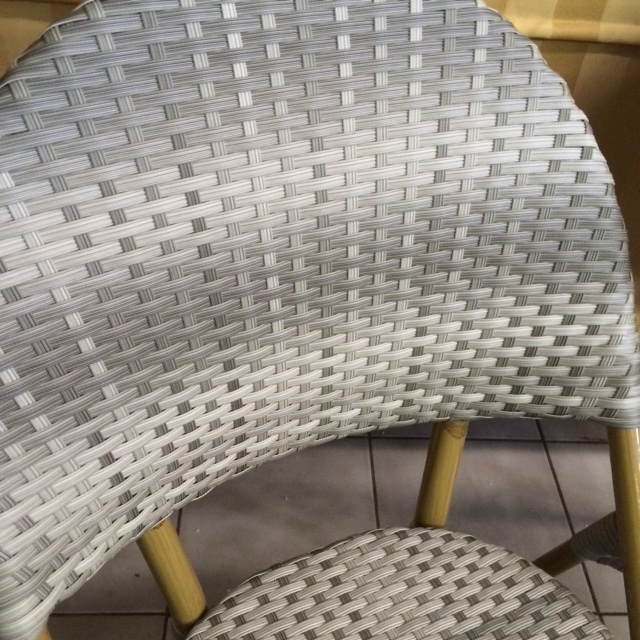 lot 11 image: 2 small multi-colored outdoorpatio chairs.
