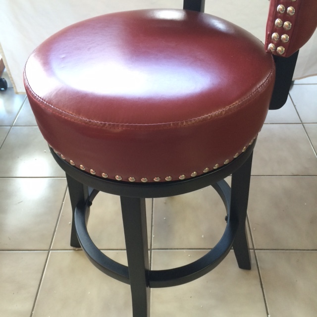 lot 16 image: Red Leather Swivel Studded Bar Stool