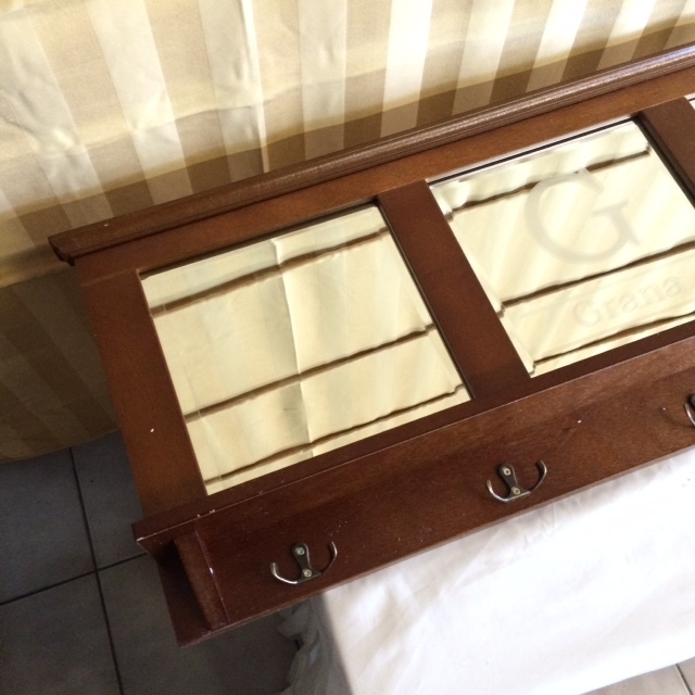 lot 38 image: Mirror Wall Shelf with Coat Hooks