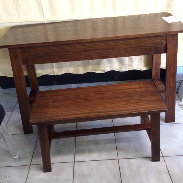 lot 12 image: Solid Wood Table with Matching Bench Seating.