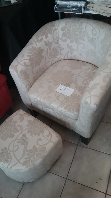 lot 51 image: Contemporary Sofa Chair with Small Ottoman.