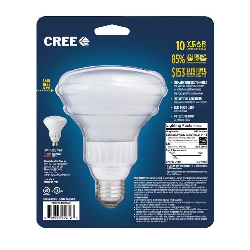 lot 33 image: CRee 65W Equivalent Soft White (2700K) BR30 LED Flood Light Bulb 2pc