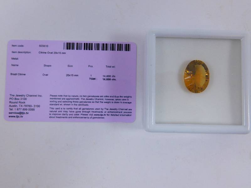 lot 48 image: Certified 14.80 Carat Brazilian Citrine - Oval Cut