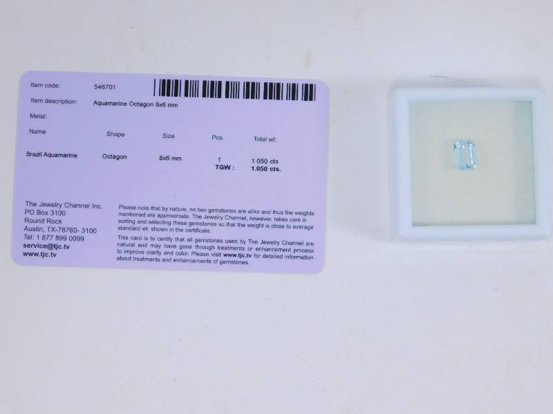 lot 50 image: Certified 1.05 Carat Brazilian Aquamarine - Octagon Cut