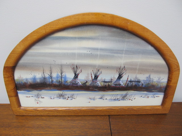 lot 27 image: Original Watercolor Native American Scene - John Tracy II