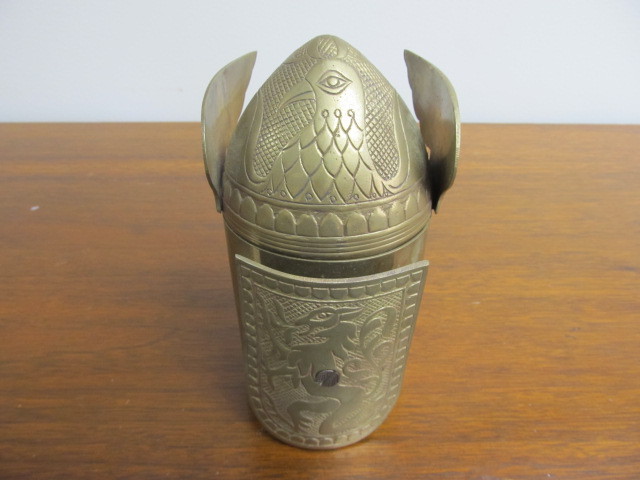 lot 76 image: Vintage Solid Brass Viking Helmet Canister