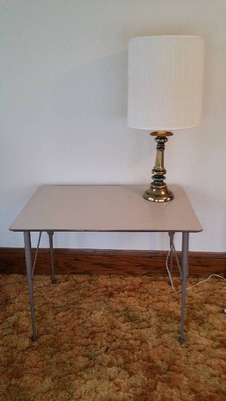 lot 15 image: Brass Lamp & Table
