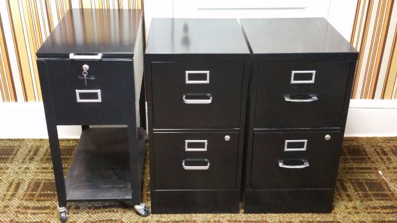 lot 25 image: (3) Black Metal Filing Cabinets