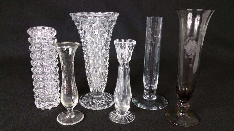 lot 112 image: Crystal Vases - Orrefors, Gorham, and Sterling Overlay