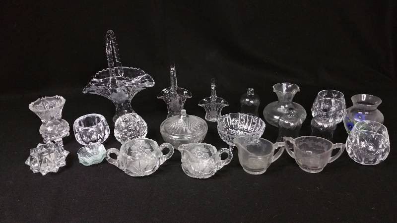 lot 129 image: Large Group of Cut Crystal, Etched Glass, Painted Glass, Etc.