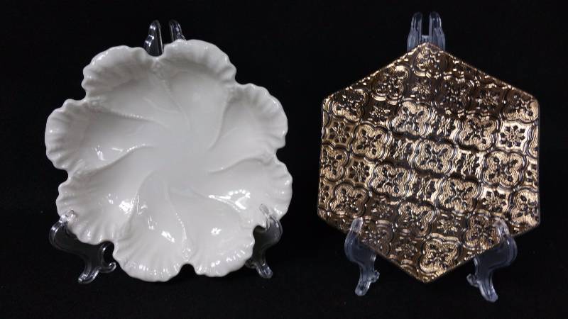 lot 138 image: Lenox Scalloped Bowl & Gorgeous Gold Patterned Plate
