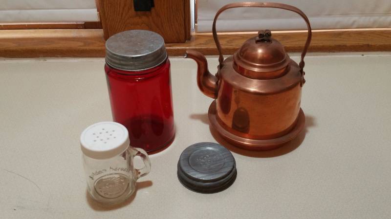 lot 144D image: Skultuna Copper Teapot, Zinc Ball Cap, Etc.