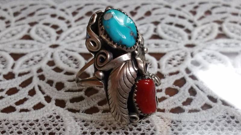 lot 151B image: Vintage Turquoise & Coral Ring