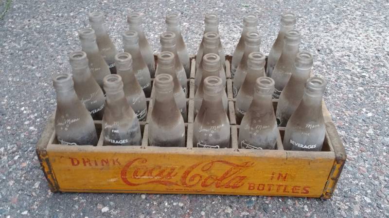 lot 228 image: Wood Coca Cola Crate with Bottles