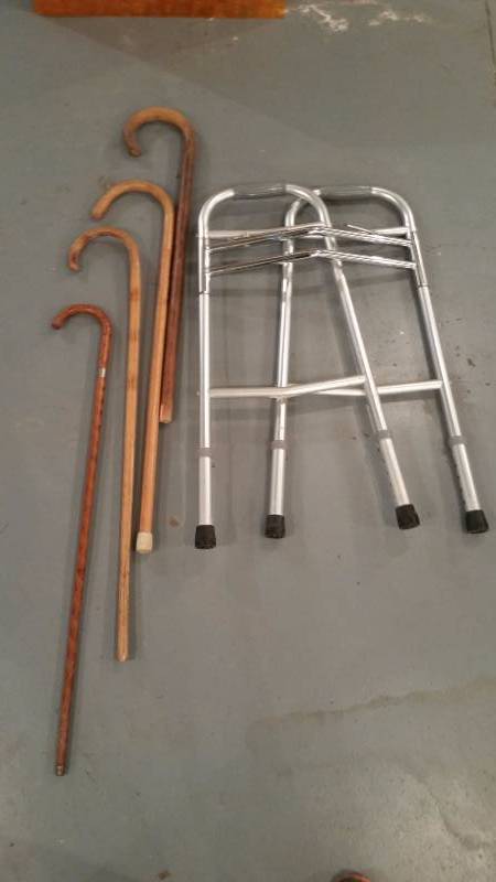 lot 252 image: Wood Canes Aluminum Walker