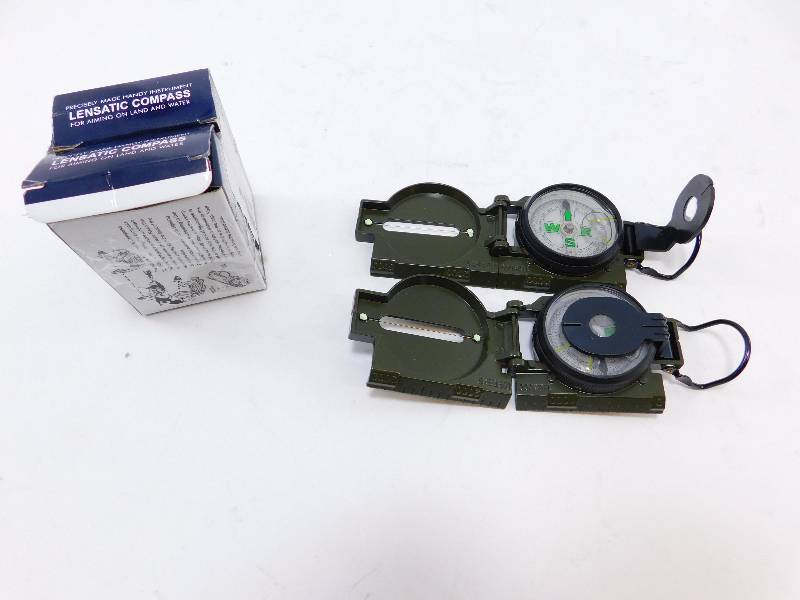 lot 44 image: 2-Pack Military-Style Lensatic Compasses